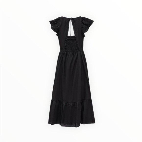 Zara Eyelet Embroidered Black Smocked Dress Medium - Picture 4 of 14